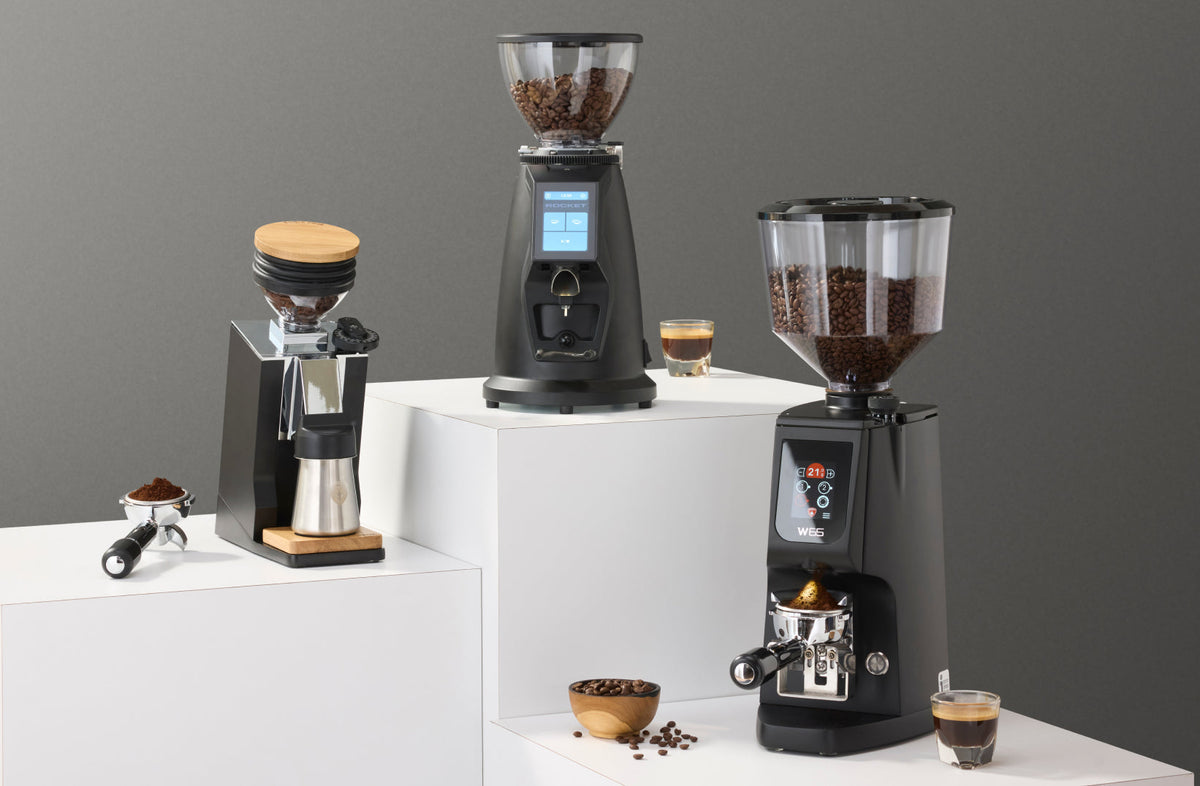 Rocket Spluga, Eureka Atom W 65, and Oro Mignon Single Dose Pro advanced espresso grinders - Seattle Coffee Gear